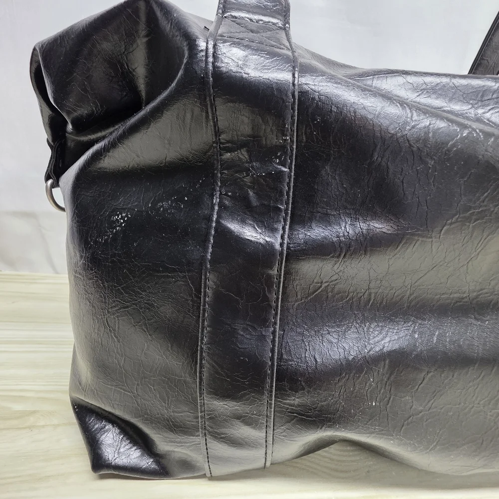 John Varvatos Black Faux Leather Weekender